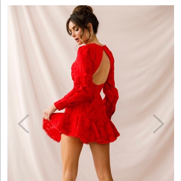 Selfie Leslie Dresses & Skirts - Selfie Leslie Camellia Open Back Cuff Sleeve Dress